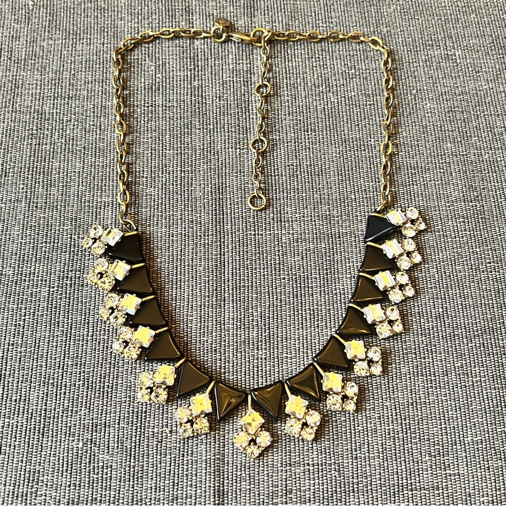 J.Crew Factory Gold+Black Geometric Arrow & Crystal Clusters Statement Necklace